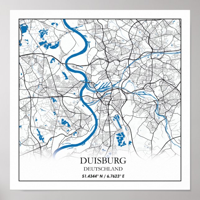 Póster Duisburg Deutschland City Map Travel Simple (Frente)