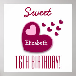 Póster Dulce 16º cumpleaños Rociación de corazones A01C1