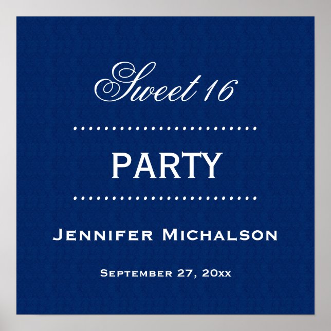 Póster Dulce 16 cumpleaños Clásico Azul y Blanco A06 (Frente)
