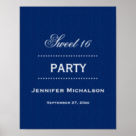 Póster Dulce 16 cumpleaños Clásico Azul y Blanco A06
