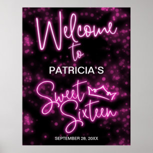 Póster Dulce 16 cumpleaños Signo de bienvenida de Neon Ne