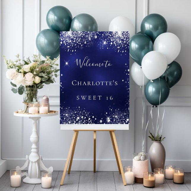 Póster Dulce 16 purpurina color azul fiesta plata brillan (Subido por el creador)