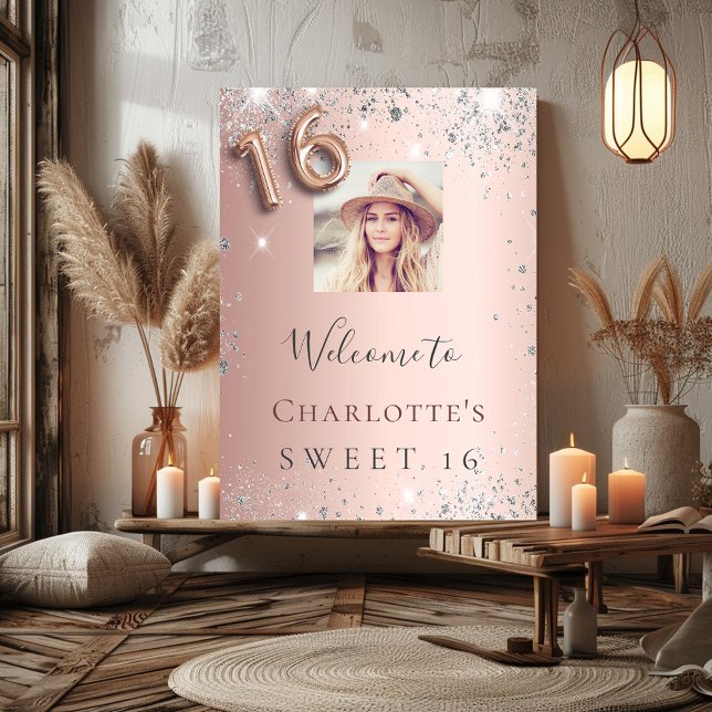 Póster Dulce 16 rosa purpurina de plata foto de oro (Subido por el creador)