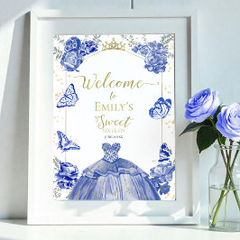 Póster Dulce 16 Signo de bienvenida Mariposa Vestido azul