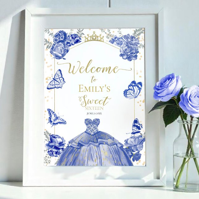 Póster Dulce 16 Signo de bienvenida Mariposa Vestido azul (Subido por el creador)