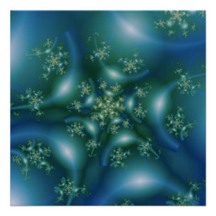 Póster Dulce   Arte fractal azul y verde
