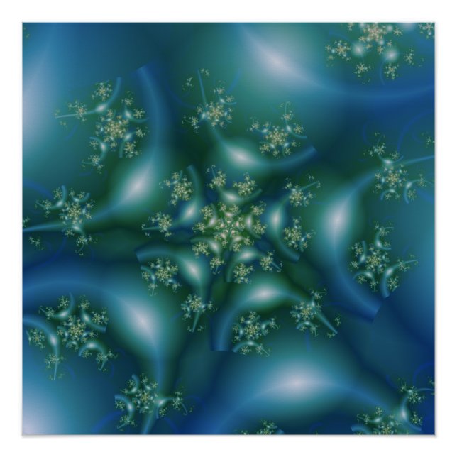 Póster Dulce | Arte fractal azul y verde (Anverso)