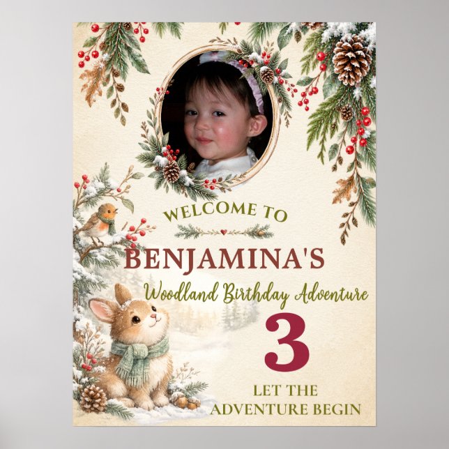 Póster Dulce aventura de cumpleaños del conejo del bosque (Frente)