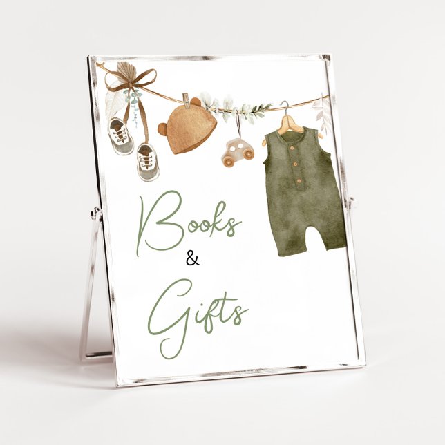Póster Dulce Baby Boy Boho Clothes libros y regalos (Boho Clothes Sweet Baby Boy Baby Shower Books and Gifts Sign)