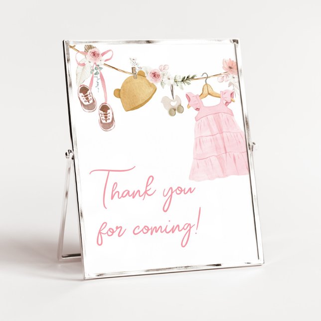 Póster Dulce Baby Girl Boho Clothes Gracias Tarjeta (Sweet Baby Girl Boho Clothes Baby Shower Thank you for Coming Sign)