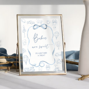 Póster Dulce Baby Shower Toile de Jouy Azul Bebés son Dul