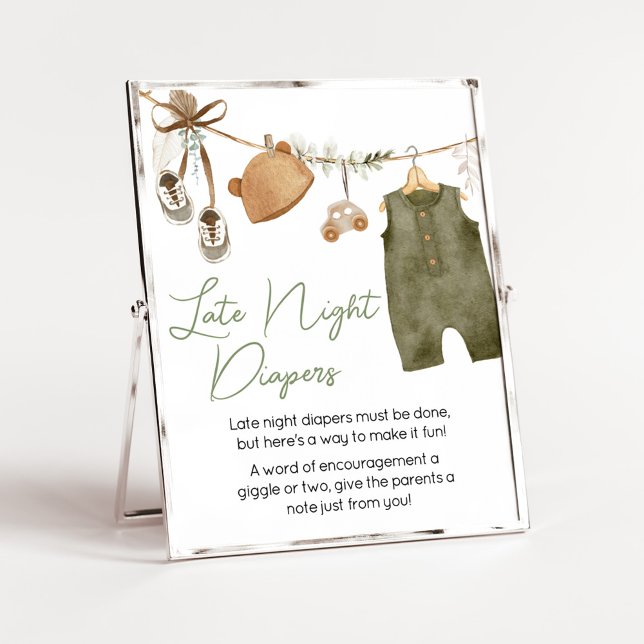 Póster Dulce bebé Boho Clothes Diapers nocturnos tardías (Boho Clothes Sweet Baby Boy Baby Shower Late Night Diapers Sign)