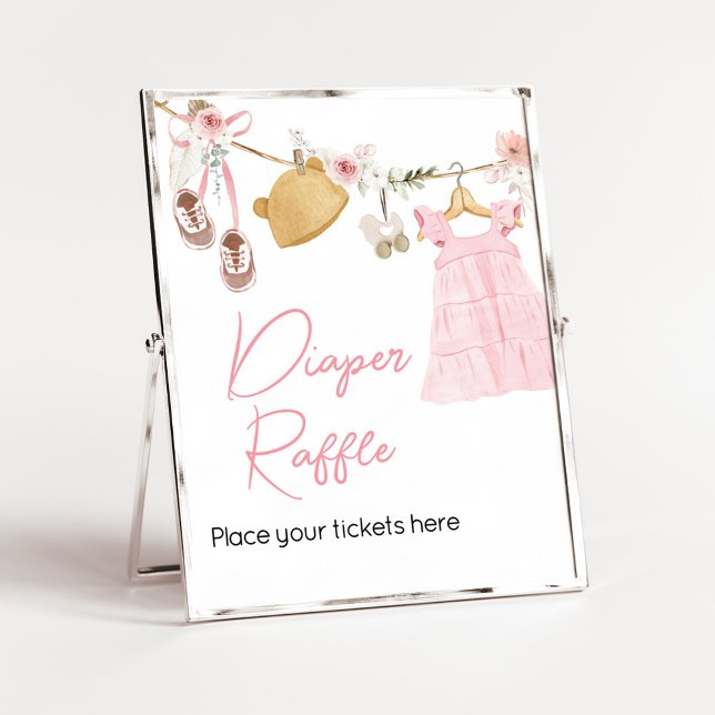 Póster Dulce Bebé Chica Ropa De Ropa (Sweet Baby Girl Boho Clothes Baby Shower Diaper Raffle Sign)
