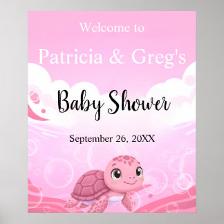 Póster Dulce Bienvenida al Baby Shower de la Tortuga Mari