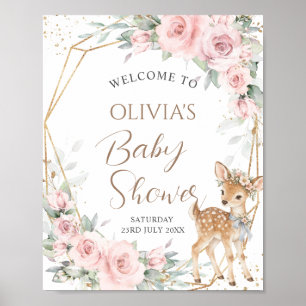 Póster Dulce Bienvenida al Shower de Bebé Floral Rosa Cie