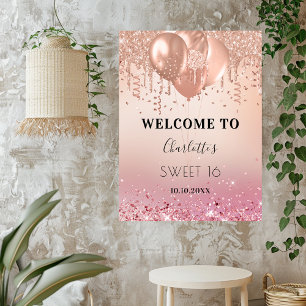 Póster Dulce bienvenida purpurina rosa rosa dorado rosa 1