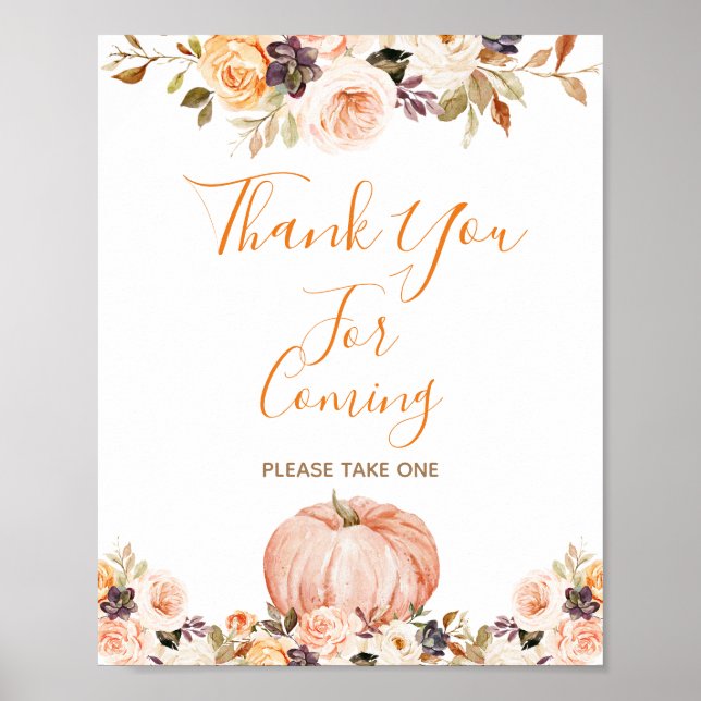 Póster Dulce calabaza Rustic Floral Gracias por venir (Frente)