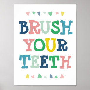Póster Dulce Colorido Cepilla Tus Dientes Diversión Baño 