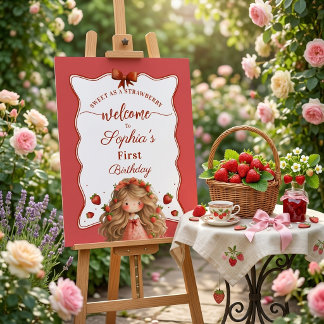 Póster Dulce como agua de niña con fresas al estilo acuar
