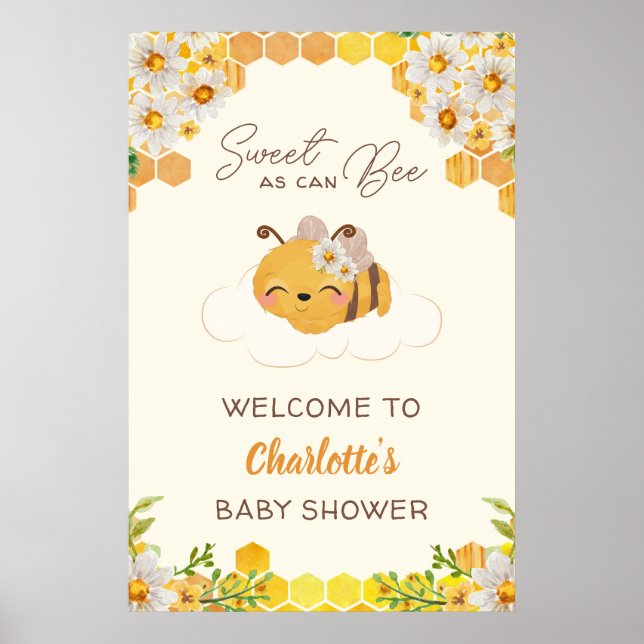 Póster Dulce como puede ser Baby Shower Floral Honeycomb (Frente)