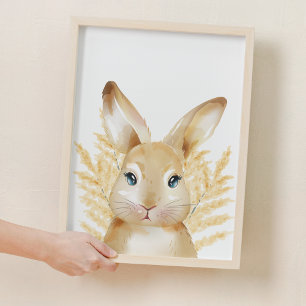 Póster Dulce conejo amarillo Woodland Nursery Room Decora
