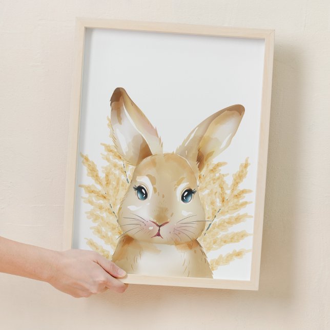 Póster Dulce conejo amarillo Woodland Nursery Room Decora (Sweet Yellow Bunny Woodland Nursery Room Decor)