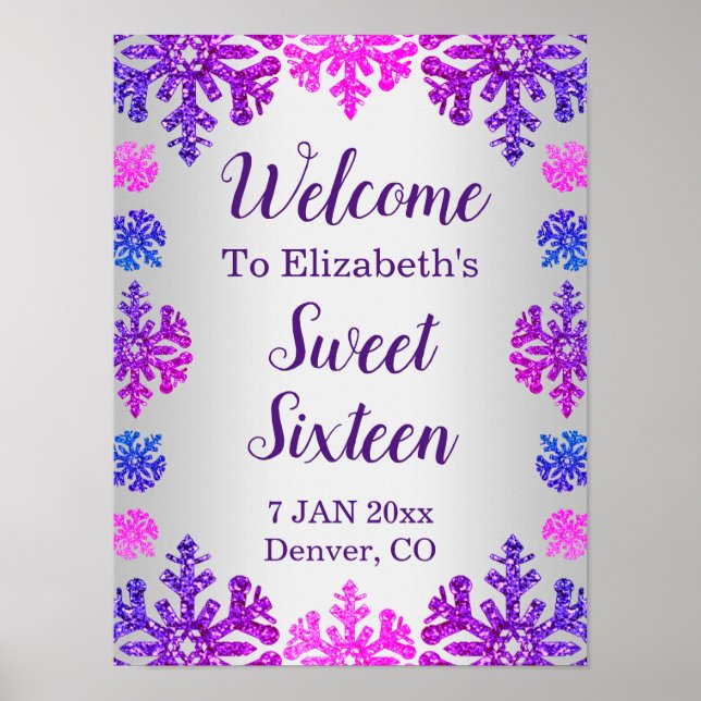 Póster Dulce cumpleaños de copo de nieve de invierno 16 (Frente)