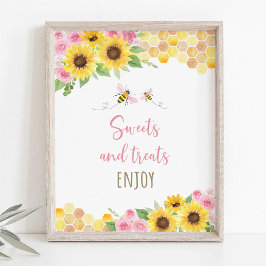 Póster Dulce de girasol rosado tratado con Rótulo de cump
