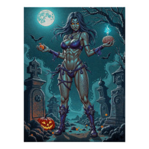 Póster Dulce de Halloween o Novia Zombi con Sesos