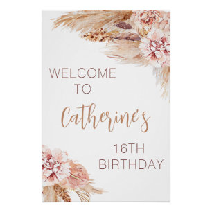 Póster Dulce de hierba de Rubor Boho Pampas 16 cumpleaños
