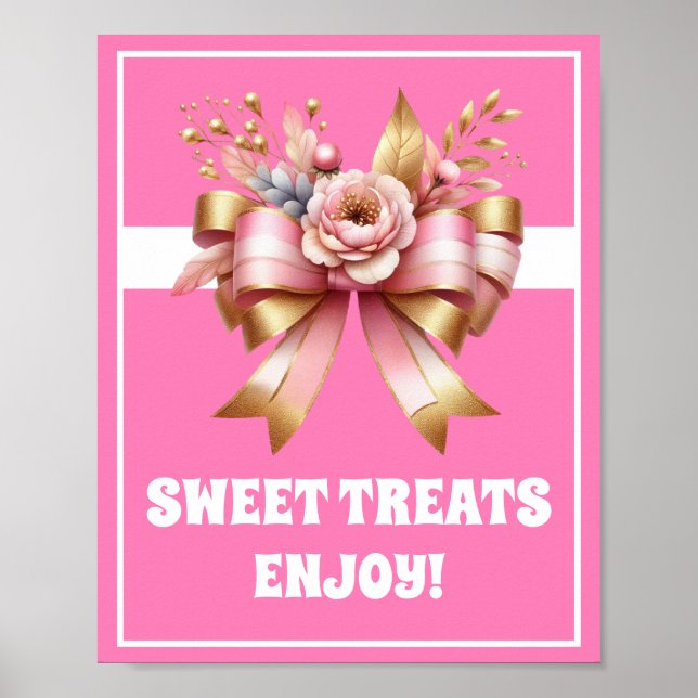 Póster Dulce de Oro Rosa Bow Tratamientos de Cumpleaños R (Frente)