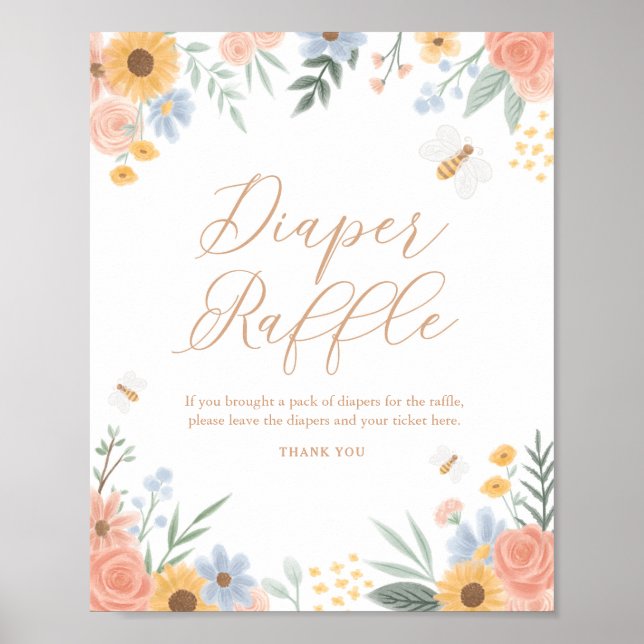 Póster Dulce de Rótulo Raffle Diaper y Baby Shower (Frente)
