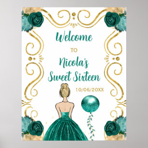Póster Dulce Dieciséis Blonde Princesa Verde azulada Azul