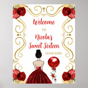 Póster Dulce Dieciséis Princesa de Cabello Marrón Bienven