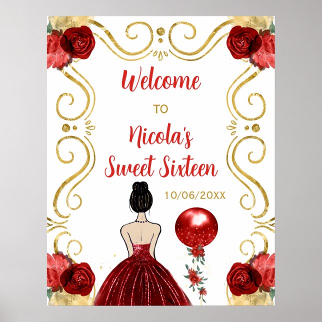 Póster Dulce Dieciséis Princesa de Cabello Marrón Bienven (Frente)