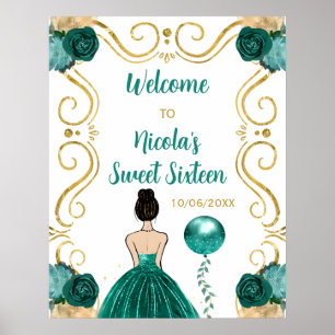 Póster Dulce Dieciséis Princesa de Cabello Marrón Bienven