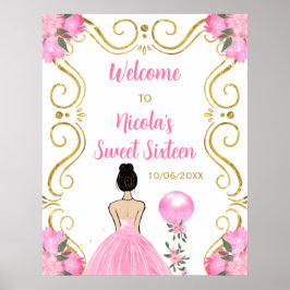 Póster Dulce Dieciséis Princesa de Cabello Marrón Bienven