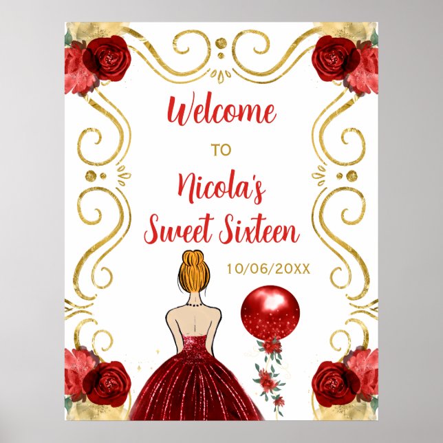 Póster Dulce Dieciséis Princesa de Cabello Rojo Bienvenid (Frente)