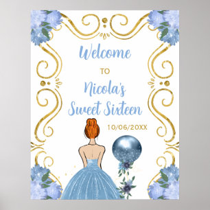 Póster Dulce Dieciséis Princesa de Cabello Rojo Bienvenid