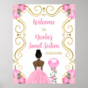 Póster Dulce Dieciséis Princesa de Piel Oscura Bienvenida