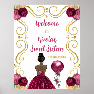 Póster Dulce Dieciséis Princesa de Piel Oscura Bienvenida