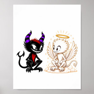 Póster Dulce diseño de ángel y diablo, bien contra mal