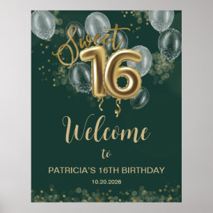 Póster Dulce dorado 16 globos de la marca de bienvenida v