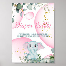Póster Dulce dulce elefante Eucalyptus Diaper Rosa Raffle
