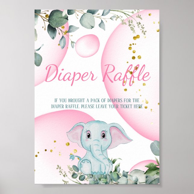 Póster Dulce dulce elefante Eucalyptus Diaper Rosa Raffle (Frente)