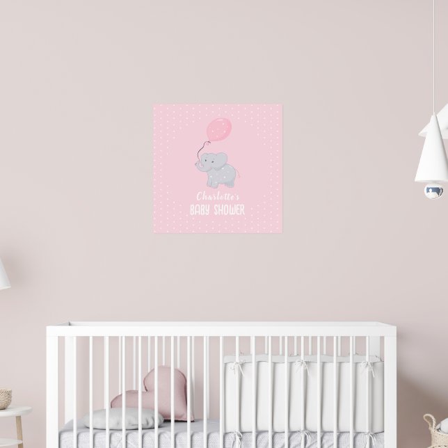 Póster Dulce Elefante Baby Shower Niña (Guardería 2)