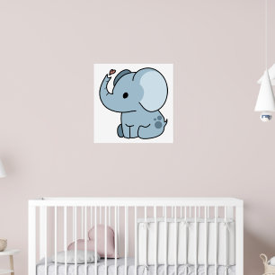 Póster Dulce elefante caprichoso de dibujos animados