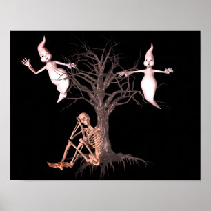 Póster Dulce esqueleto y fantasmas de Halloween