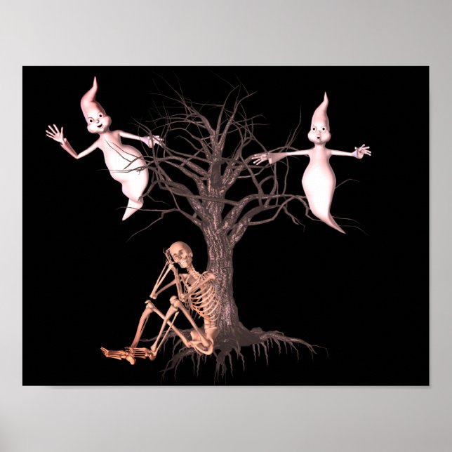 Póster Dulce esqueleto y fantasmas de Halloween  (Frente)