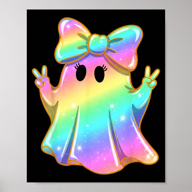 Póster Dulce Fantasma Arcoíris Paz Divertido Halloween Ni (Frente)